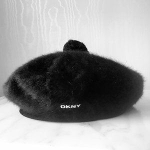 Vintage 90s DKNY Black Angora Furgora Beret Tam